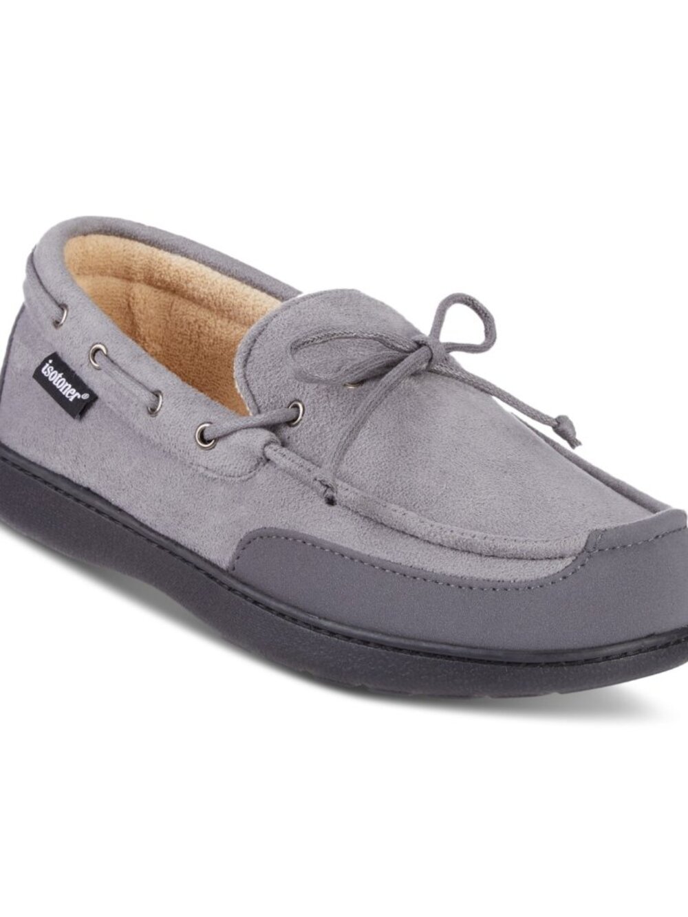 Isotoner Men's Water Repellent Microsuede Carter Boater Moccasin Slipper 13-14